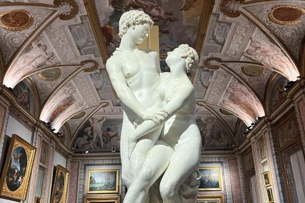 Marble sculpture of Cupid and Psyche inside the Borghese Gallery in Rome