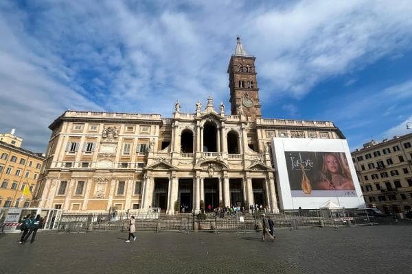 Main facade of the Basilica of Santa Maria Maggiore viewed from the square of the same name
