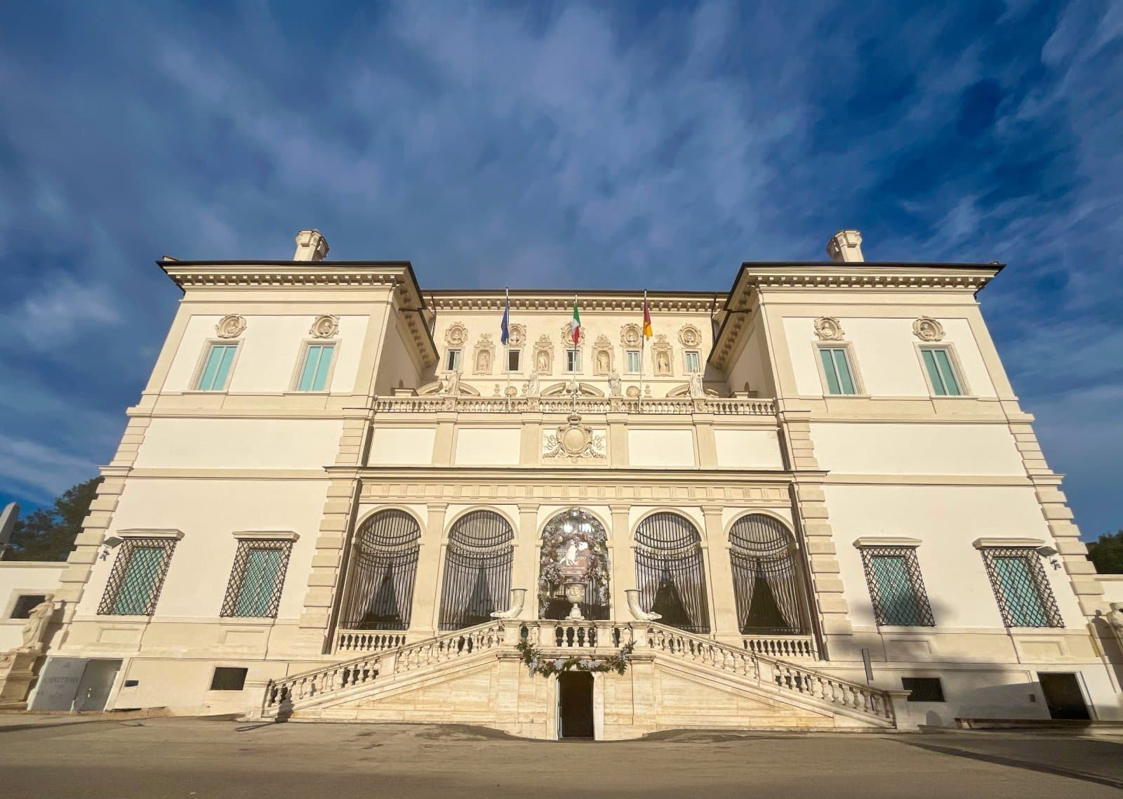 View of the facade of the Borghese Gallery in Rome