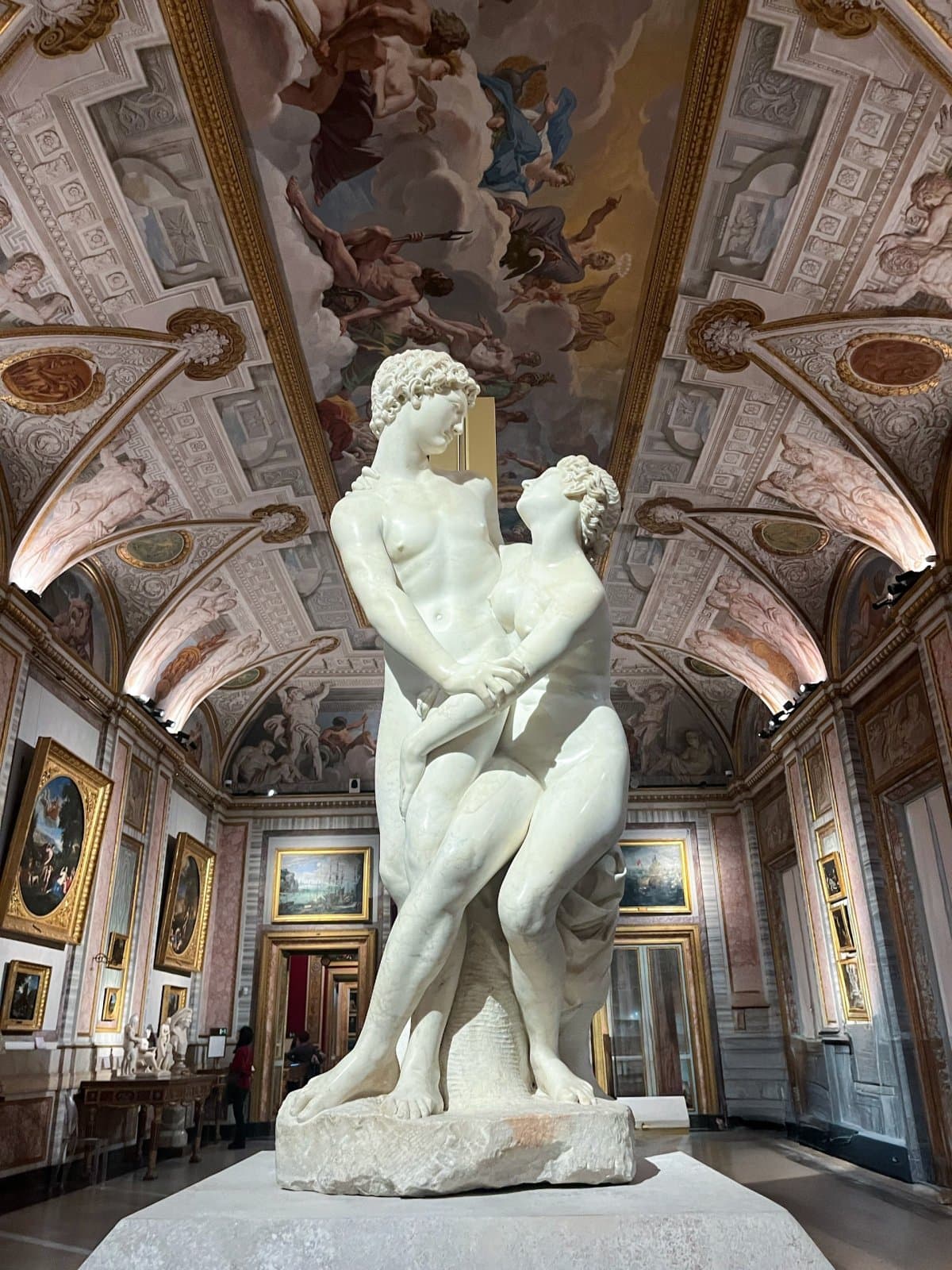 Marble sculpture of Cupid and Psyche inside the Borghese Gallery in Rome